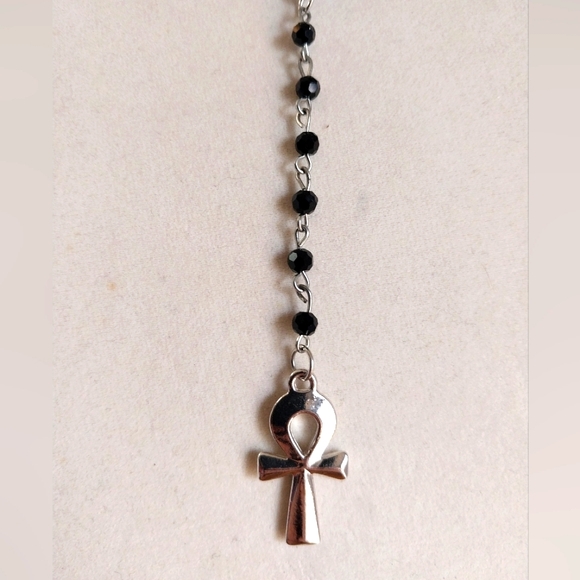 Handmade goth vampire rosary style black & silver necklace - Picture 3 of 6
